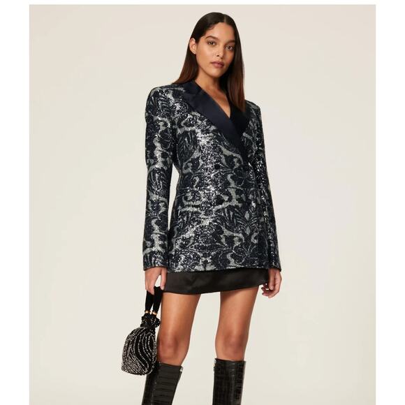 ROTATE Birger Christensen Blazer Womens 8 Black Grey Augustina Sequin Jacket - Picture 1 of 15